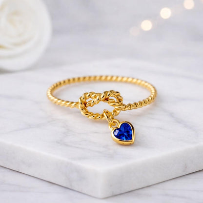 birthstone ring gemstone charm ring heart gemstone ring gold band ring twisted gold ring rope ring design dangling heart ring custom birthstone ring personalized ring stacking ring slim ring petite ring