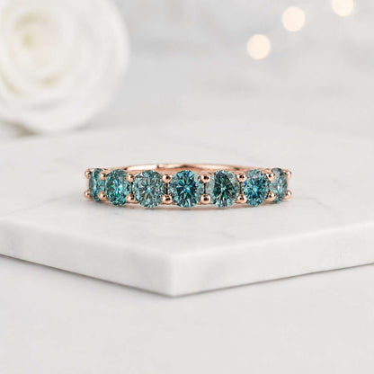 blue diamond ring round diamond ring eternity band half eternity ring wedding band stackable ring