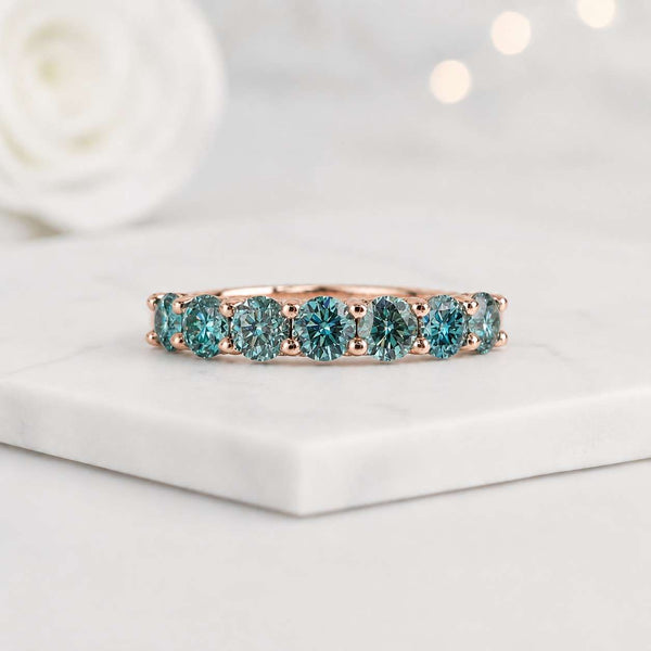 blue diamond ring round diamond ring eternity band half eternity ring wedding band stackable ring