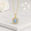 Princess Cut Blue Topaz Double Halo Pendant Necklace