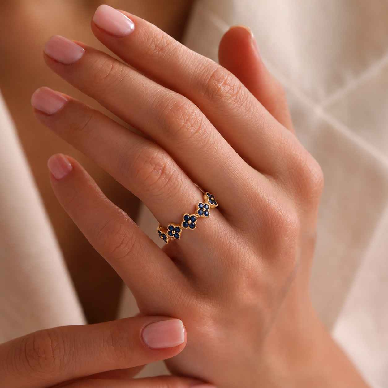 blue gemstone ring floral band ring flower band silver band women jewelry floral design ring blue crystal ring statement band stacking band