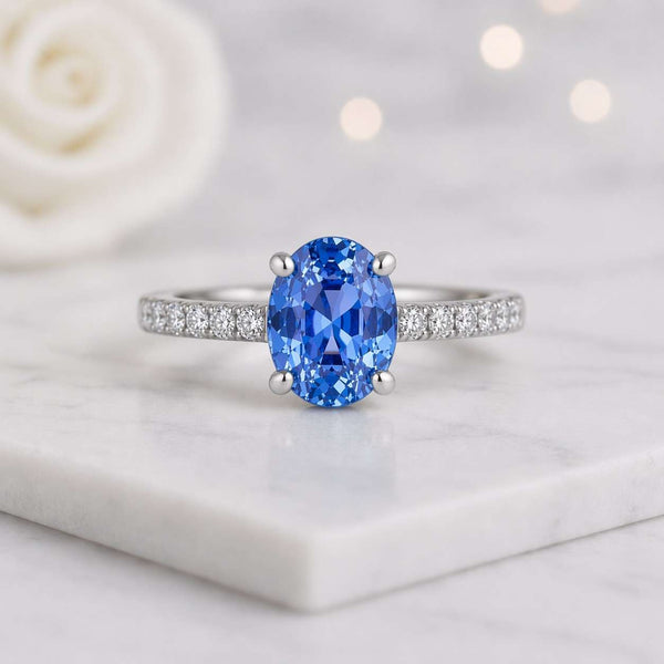 blue gemstone ring oval gemstone ring solitaire ring engagement ring promise ring bridal ring halo free ring