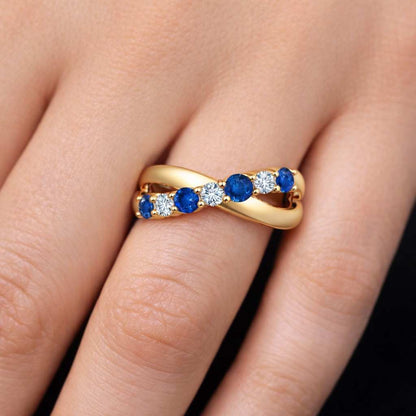 blue jewelry anniversary band engagement band promise jewelry modern jewelry stylish band stack ring layered ring crossover band polished silver elegant jewelry