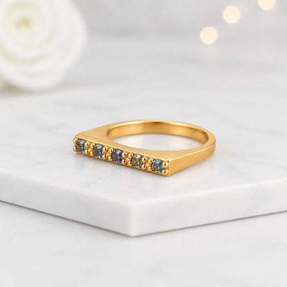 blue sapphire ring montana sapphire ring horizontal ring bar band ring sleek ring