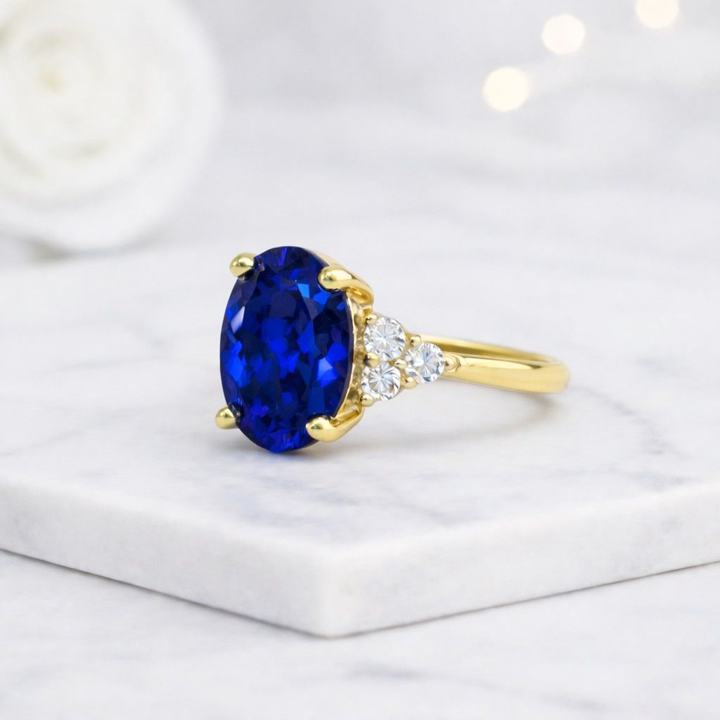 blue stone jewelry side stone ring sparkling ring elegant jewelry feminine ring fine ring classic jewelry polished finish ring handmade jewelry unique ring