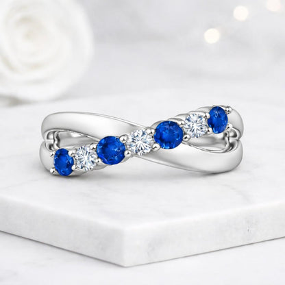 blue stone ring silver ring twisted band crossover ring infinity ring promise ring women ring gemstone ring crystal ring fashion ring dainty ring elegant ring modern ring unique ring