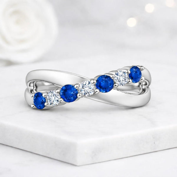 blue stone ring silver ring twisted band crossover ring infinity ring promise ring women ring gemstone ring crystal ring fashion ring dainty ring elegant ring modern ring unique ring