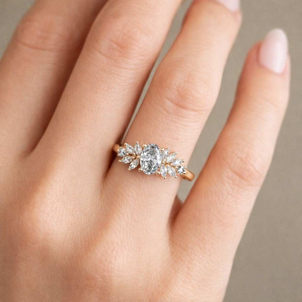botanical ring flower ring twig ring garden ring oval cut ring marquise accents ring design ring artistic ring modern ring