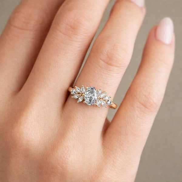 botanical ring flower ring twig ring garden ring oval cut ring marquise accents ring design ring artistic ring modern ring