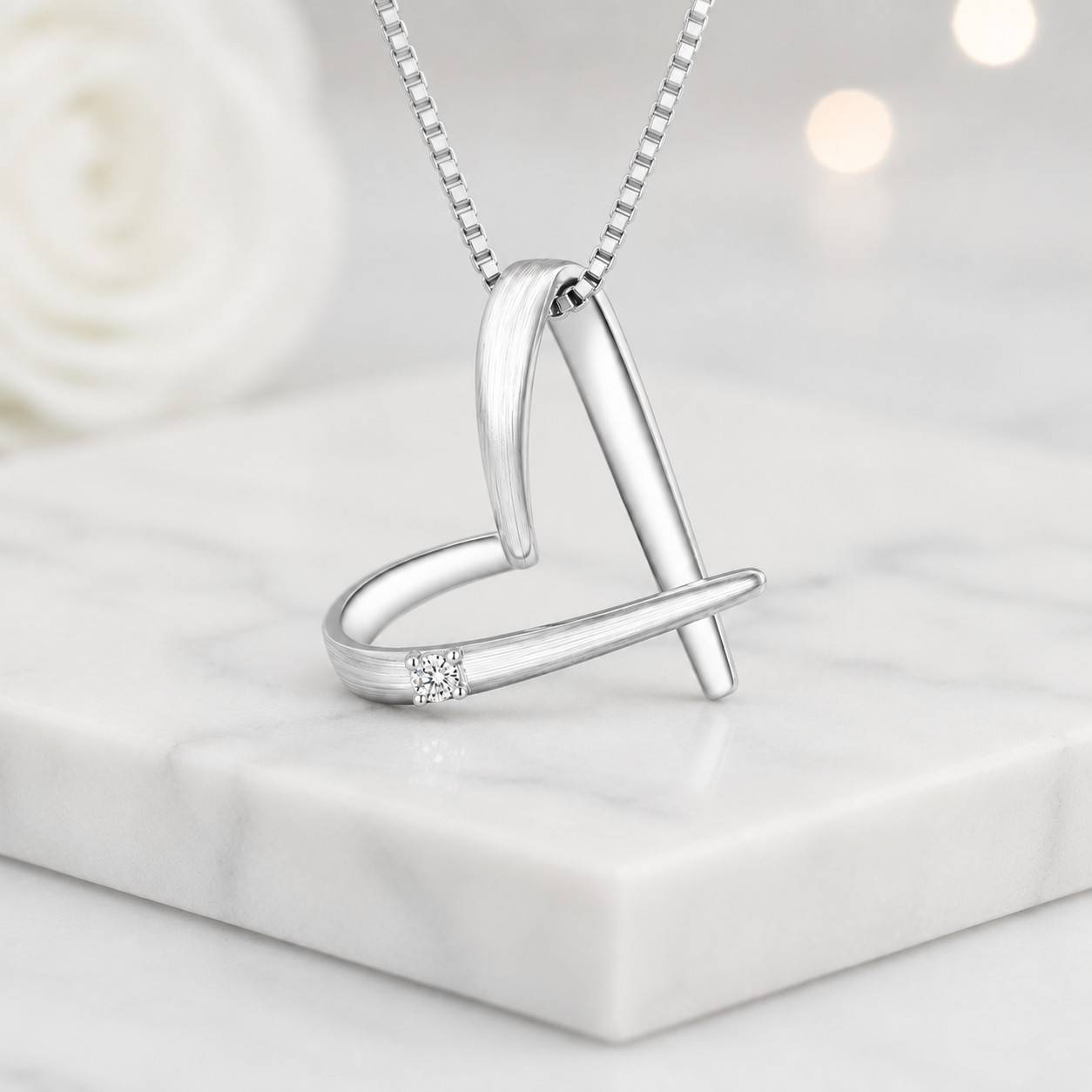 box chain necklace brushed finish open letter pendant tiny stone pendant fashion jewelry fine jewelry handmade style