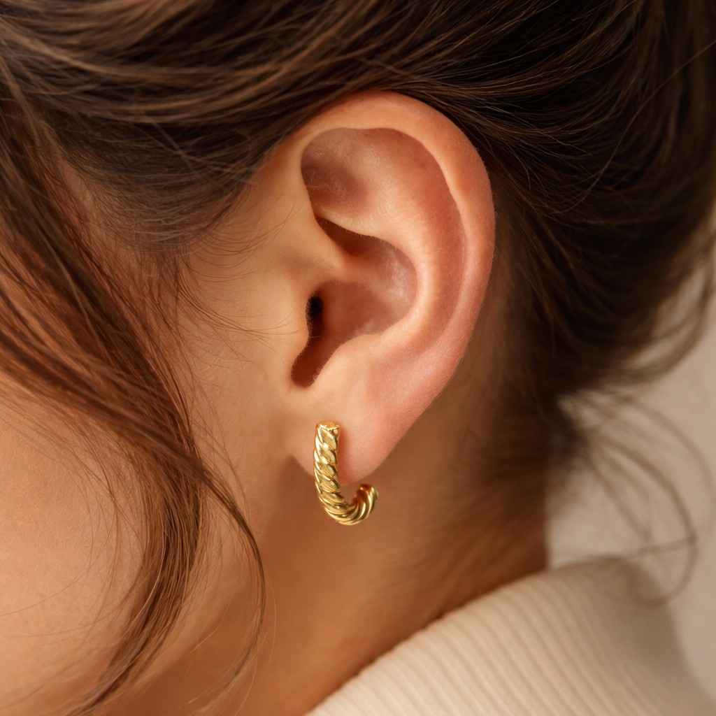 braided design hoops premium jewelry simple gold hoops classic jewelry shiny hoops feminine style earrings everyday jewelry