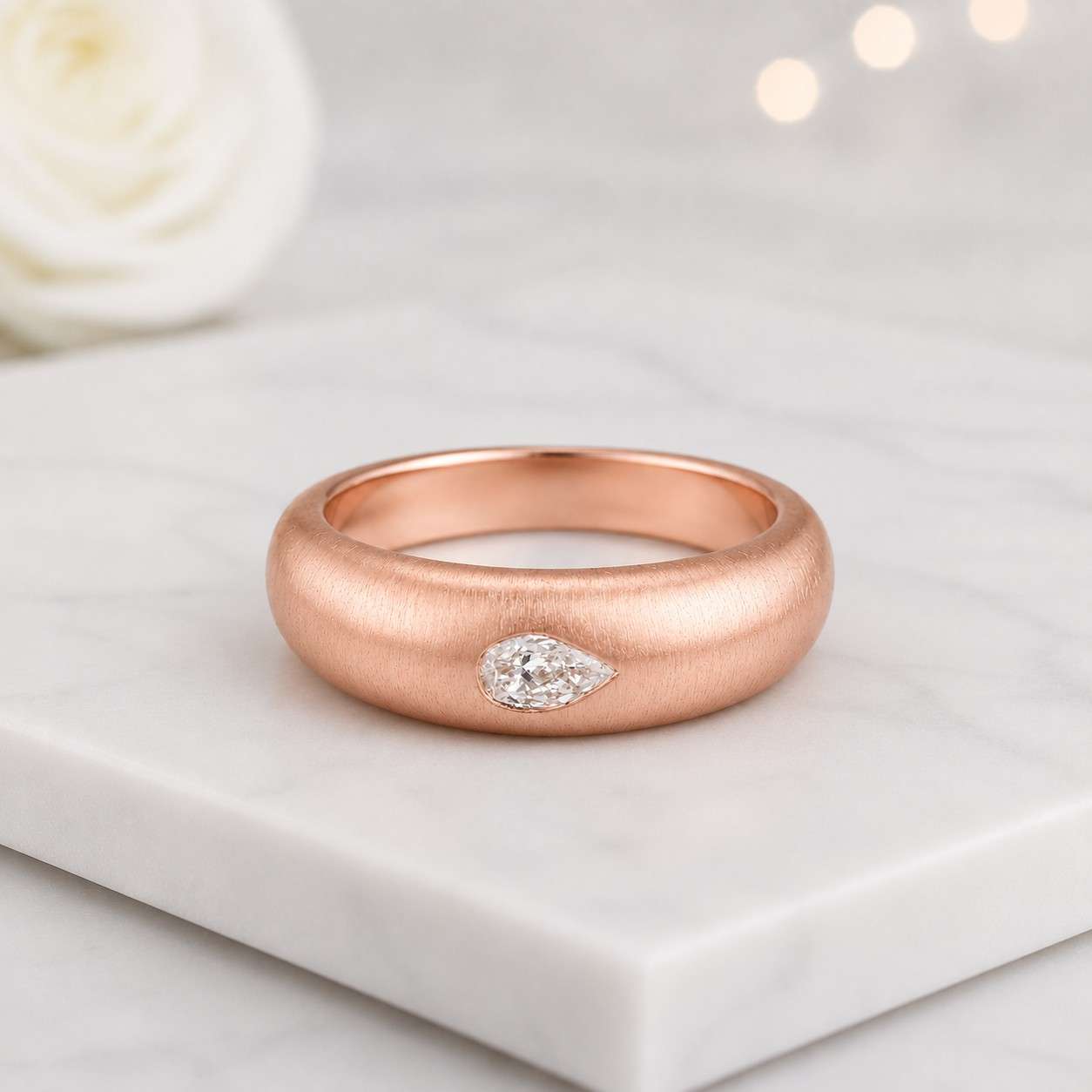 brushed gold ring satin gold ring chunky ring cigar band dome band ring wide gold ring smooth ring pear stone ring bezel stone ring flush diamond ring