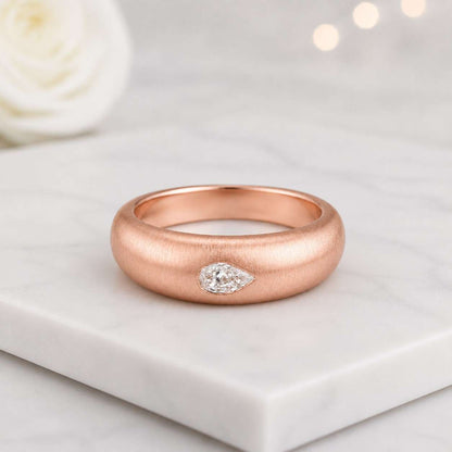 brushed gold ring satin gold ring chunky ring cigar band dome band ring wide gold ring smooth ring pear stone ring bezel stone ring flush diamond ring