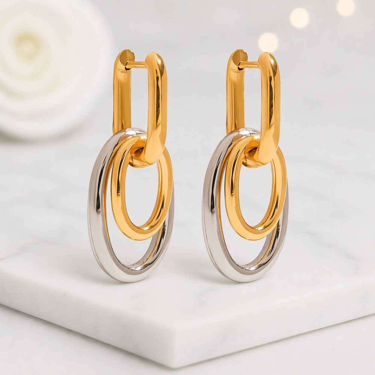 casual earrings dressy earrings secure clasp earrings comfort earrings fashion jewelry earrings ladies earrings pair earrings linked hoops earrings metal earrings artisan earrings handcrafted look earrings premium earrings versatile earrings