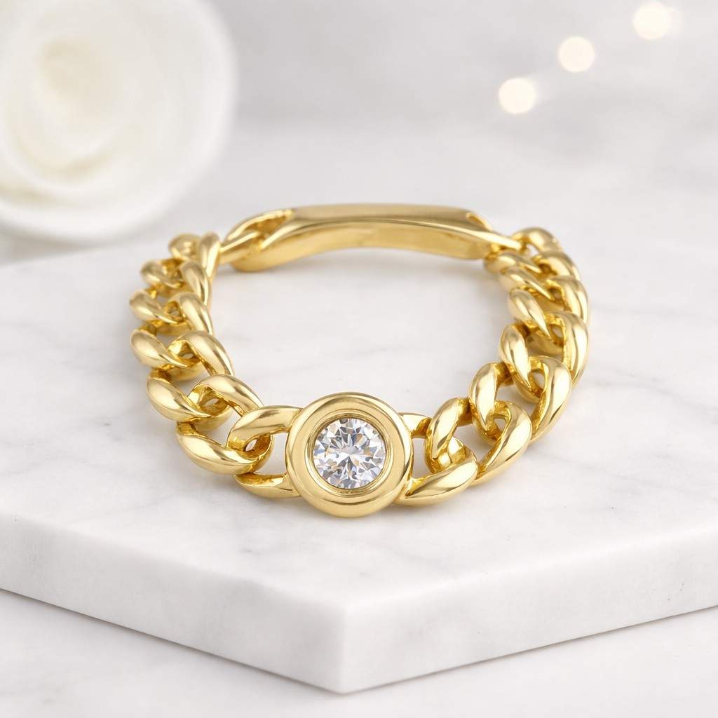 chain ring gold chain ring bezel ring solitaire ring statement ring chunky ring curb chain ring link ring round stone ring