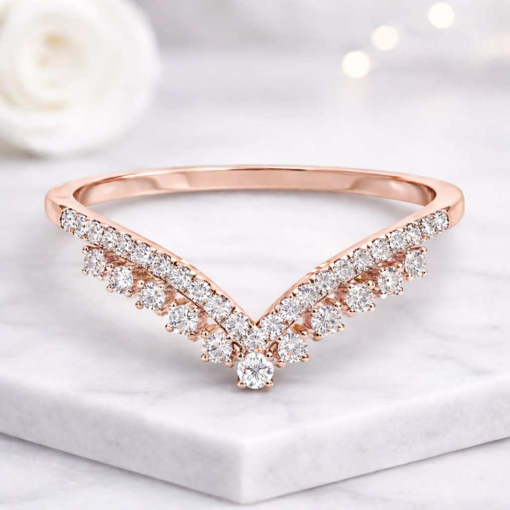 chevron ring v ring wishbone ring curved ring stacking ring diamond band pave ring contour ring crown ring
