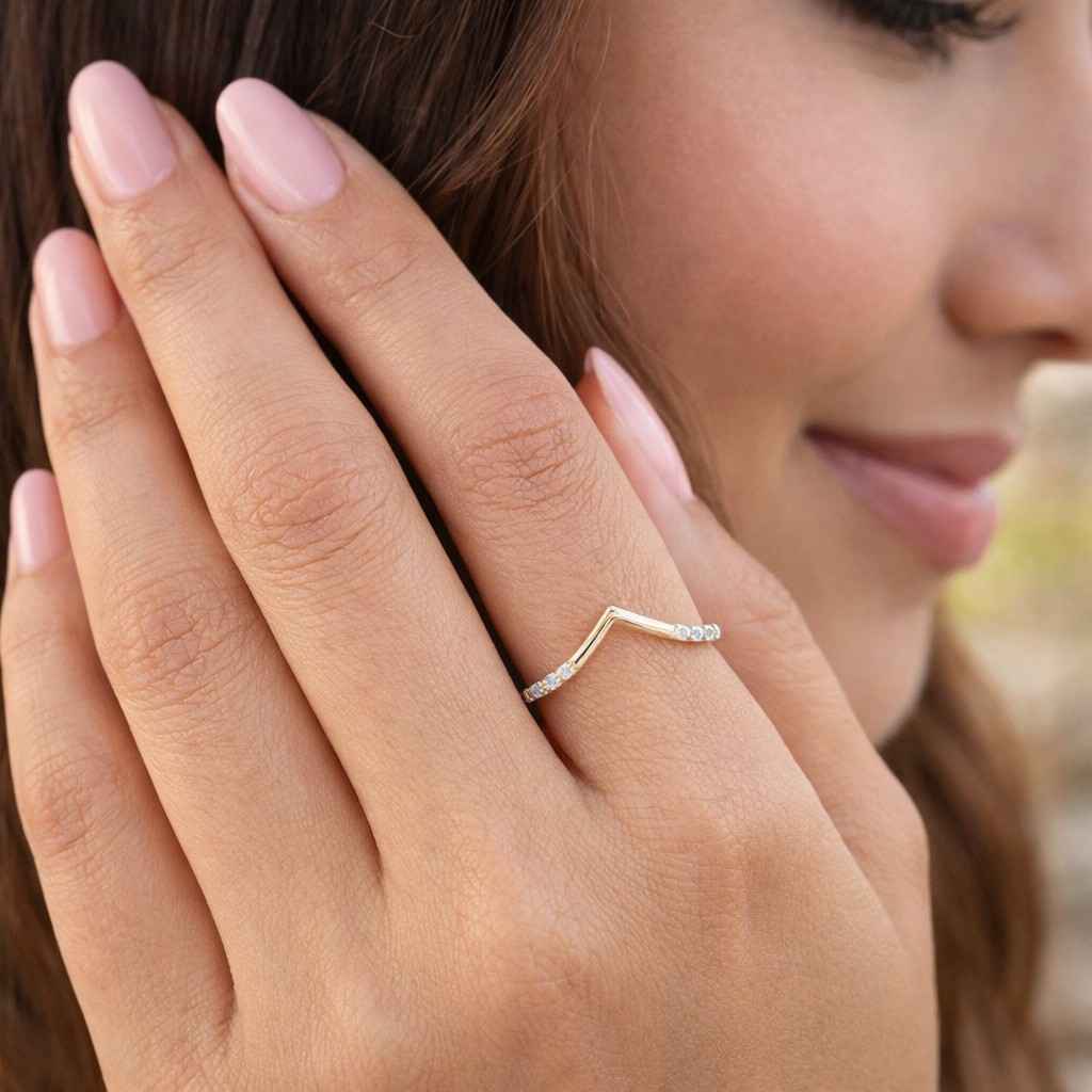 chevron wedding ring curved nesting band contour enhancer ring v shape ring pointed band ring stacker band