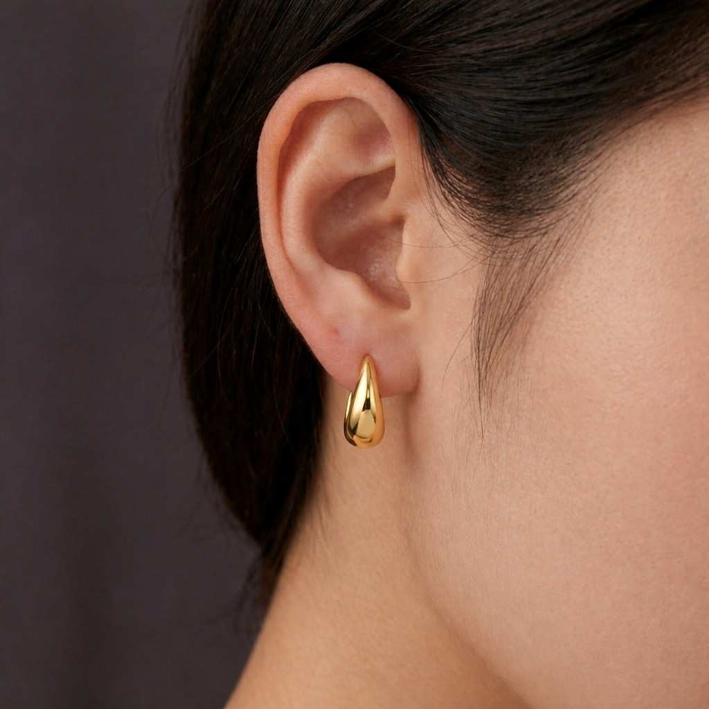 chunky gold hoops bold gold earrings dome earrings puffed hoops sculptural earrings designer style earrings luxury hoops high polish earrings mirror finish earrings