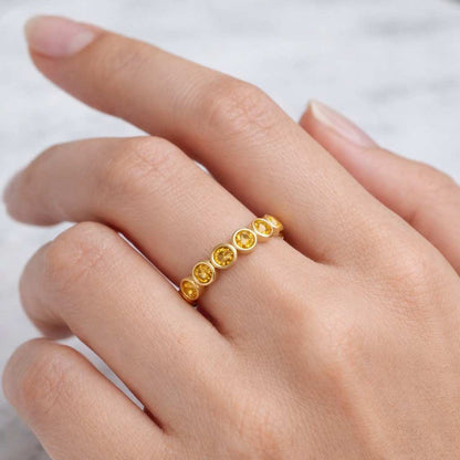 citrine band yellow gemstone band gold stacking band bezel gemstone band round citrine band eternity gemstone band dainty stacking ring slim gold ring