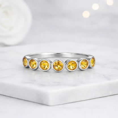 citrine ring gemstone ring gold ring eternity ring stackable ring bezel ring band ring yellow stone ring dainty ring thin band ring womens ring promise ring everyday ring minimalist ring round stone ring