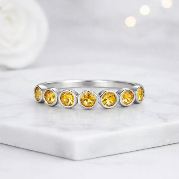 citrine ring gemstone ring gold ring eternity ring stackable ring bezel ring band ring yellow stone ring dainty ring thin band ring womens ring promise ring everyday ring minimalist ring round stone ring