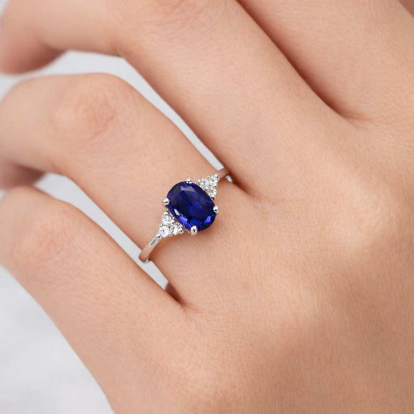 classic ring prong setting polished band oval center stone deep blue ring luxury ring handmade ring artisan ring gift ring stackable ring fashion ring