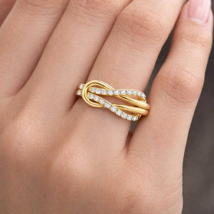 comfort fit eye catching knot jewelry infinity jewelry pave band twist band loop design knot design crossover band layered ring double band ribbon ring symbolic ring