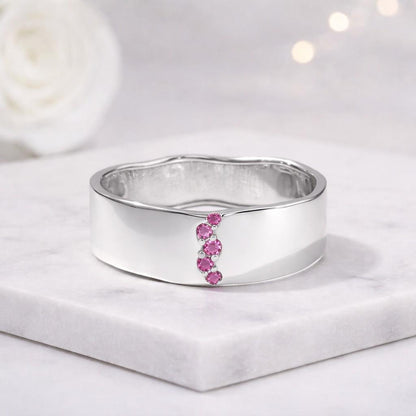 contour band curved band elegant jewelry women jewelry gift for women pink gemstone band glossy finish ring