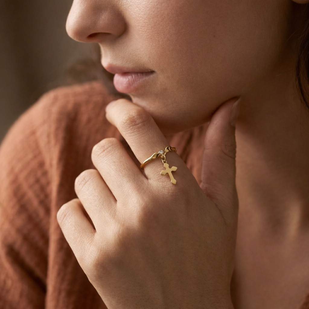 cross jewelry cross charm jewelry religious jewelry christian jewelry faith jewelry gold jewelry finger ring statement ring delicate ring lightweight ring polished ring