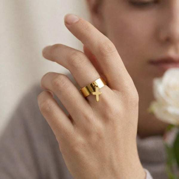 cross ring christian ring faith ring gold cross ring band ring wide band ring statement ring religious ring jesus ring