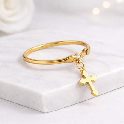 cross ring gold cross ring dangle cross ring charm ring christian ring faith ring religious ring minimalist ring dainty ring thin band ring stacking ring women ring