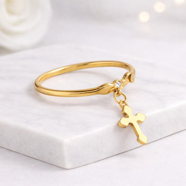 cross ring gold cross ring dangle cross ring charm ring christian ring faith ring religious ring minimalist ring dainty ring thin band ring stacking ring women ring
