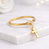 Cross Charm Dangle Ring with Lab Grown Diamond Accent