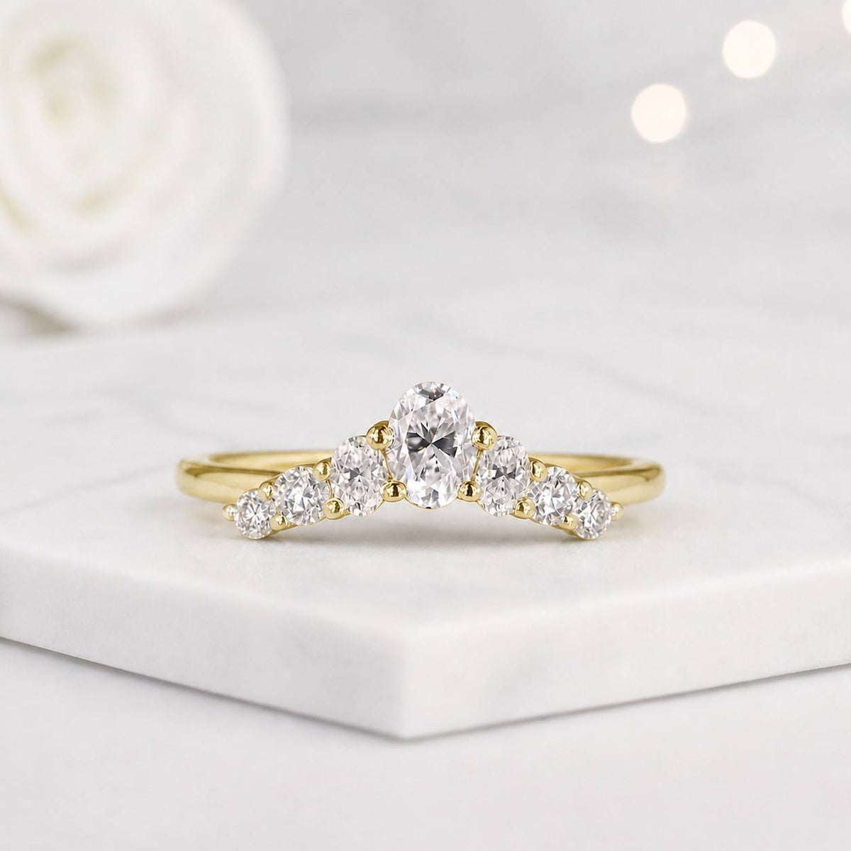crown band curved band contour band wedding band engagement ring oval center accent stones prong setting polished band slim band delicate ring
