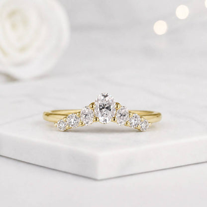 crown band curved band contour band wedding band engagement ring oval center accent stones prong setting polished band slim band delicate ring
