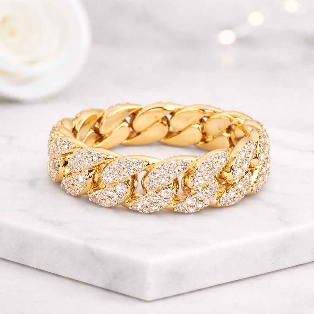 cuban link ring gold chain ring pave ring chunky ring statement ring iced out ring hip hop ring bold ring luxury ring fashion ring womens ring mens ring unisex ring wide band ring