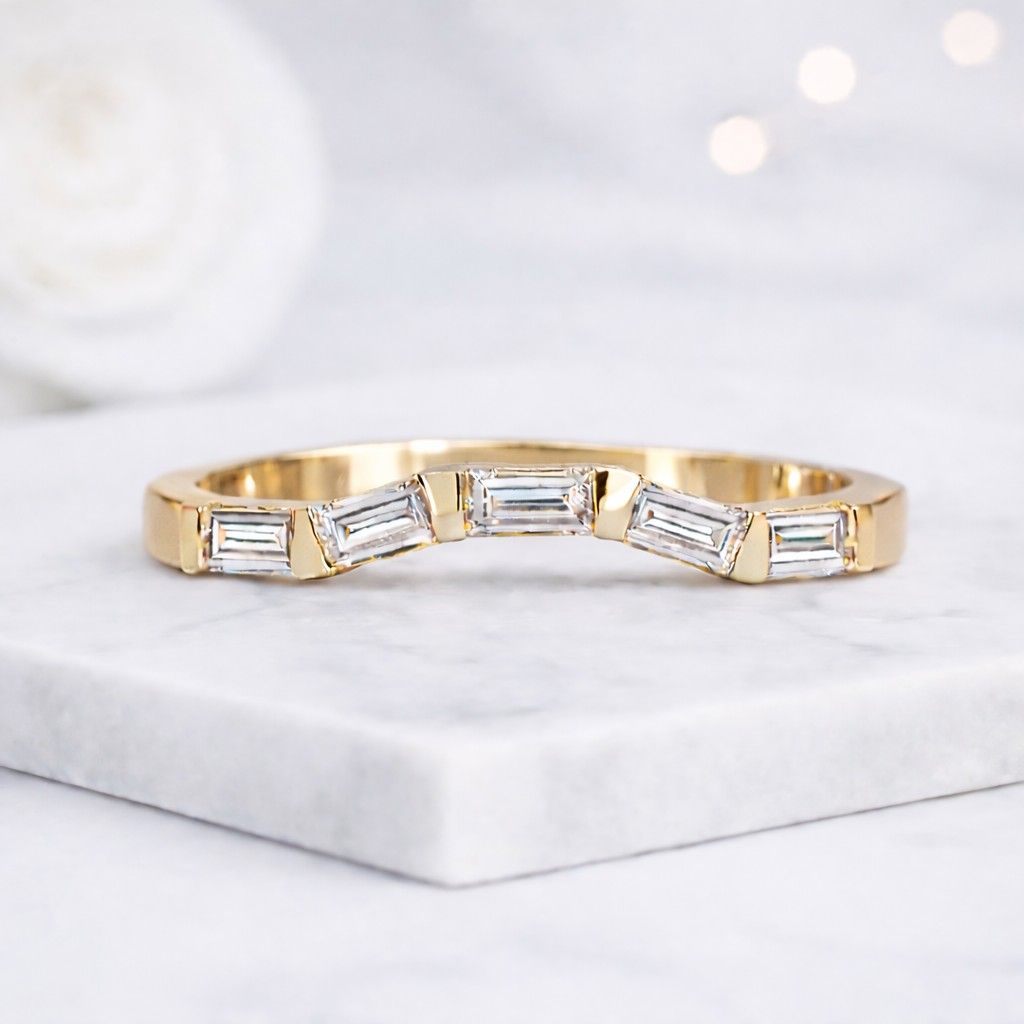 curved band ring baguette ring gold ring contour ring wedding band stackable ring half eternity ring chevron ring