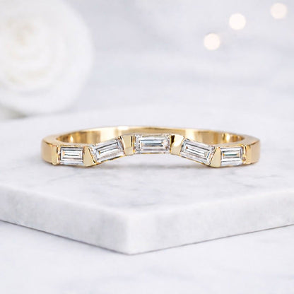 curved band ring baguette ring gold ring contour ring wedding band stackable ring half eternity ring chevron ring
