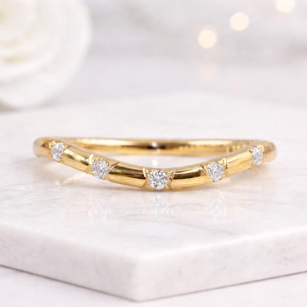 curved band ring diamond band ring gold band ring stacking ring thin band ring dainty ring minimalist ring