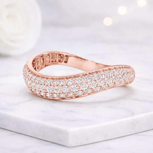 curved band ring wedding pave diamond rosegold contour enhancer guard stack bridal women elegant sparkle polished luxury fine jewelry