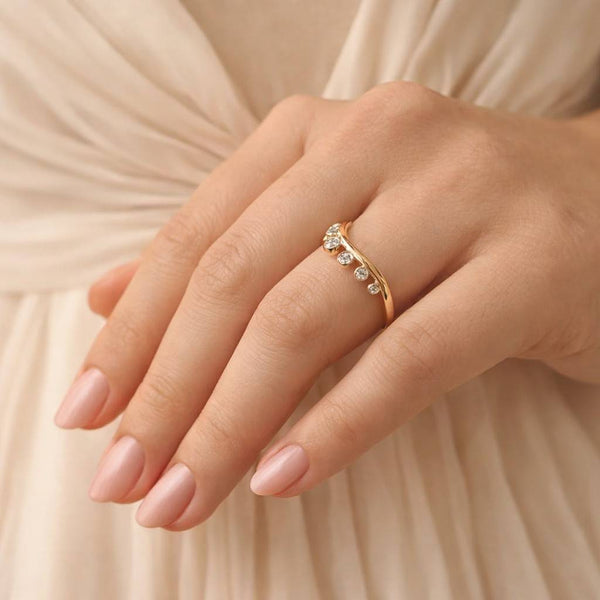 curved diamond ring bubble diamond ring bezel set ring wave band ring nesting wedding band crown ring