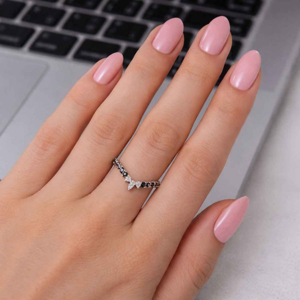 curved enhancer black and white ring lab diamond ring nesting band ring ring jacket contour band chevron band