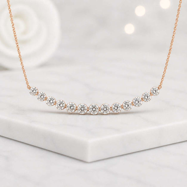 curved necklace diamond bar necklace station necklace curved bar necklace round stone necklace bezel necklace