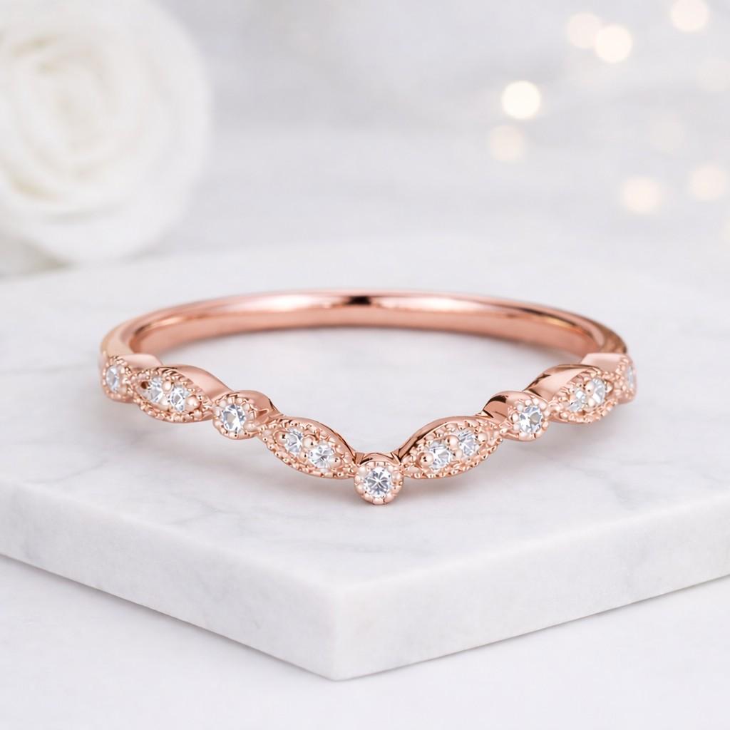curved ring chevron ring v ring wishbone ring diamond band stackable ring contour ring nesting ring crown ring