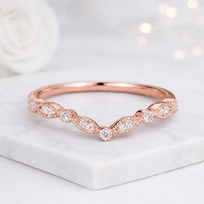 curved ring chevron ring v ring wishbone ring diamond band stackable ring contour ring nesting ring crown ring