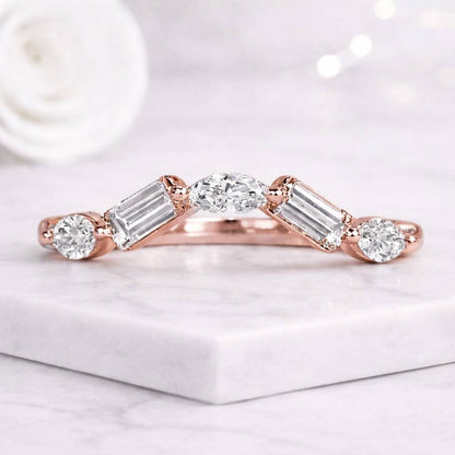 curved ring chevron ring wedding band contour band stackable ring marquise ring baguette ring diamond band
