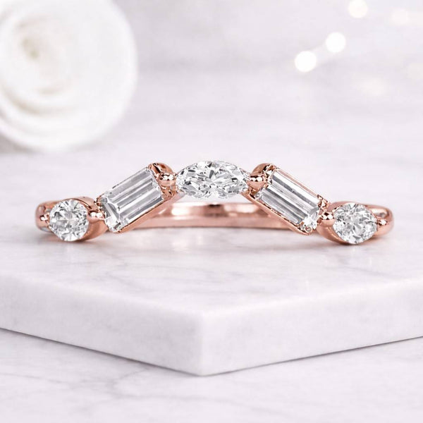 curved ring chevron ring wedding band contour band stackable ring marquise ring baguette ring diamond band