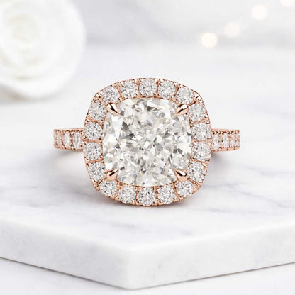 cushion halo ring rose gold ring engagement ring halo engagement ring cushion cut ring pave band ring