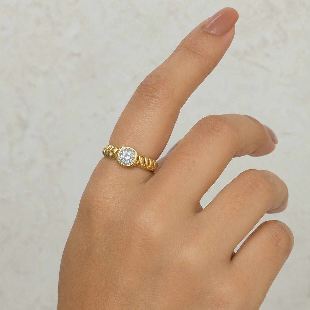 cushion solitaire bezel set ring twisted shank ring rope texture ring braided band ring thick band ring gold solitaire square bezel ring statement jewelry elegant jewelry