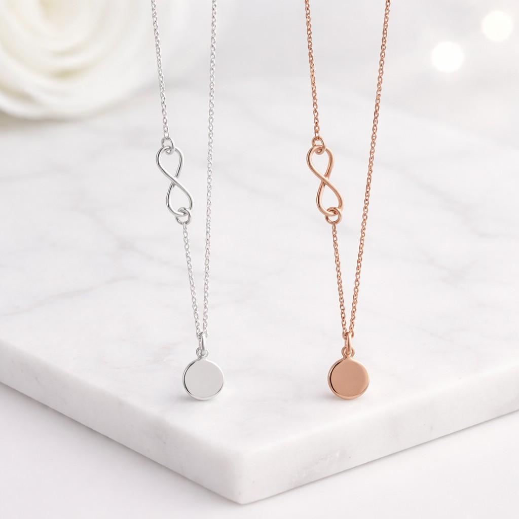 custom initial necklace engraved disc necklace infinity pendant necklace gold charm necklace letter pendant necklace tiny disc necklace